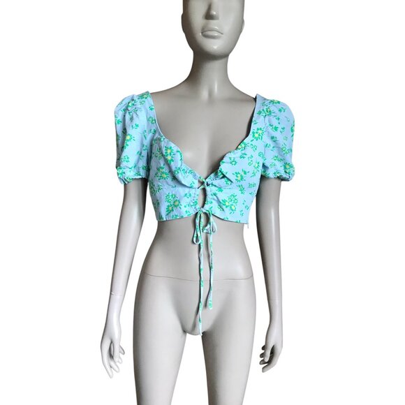 Zara Blue, Green and Yellow Flower Crop Top - Picture 2 of 5